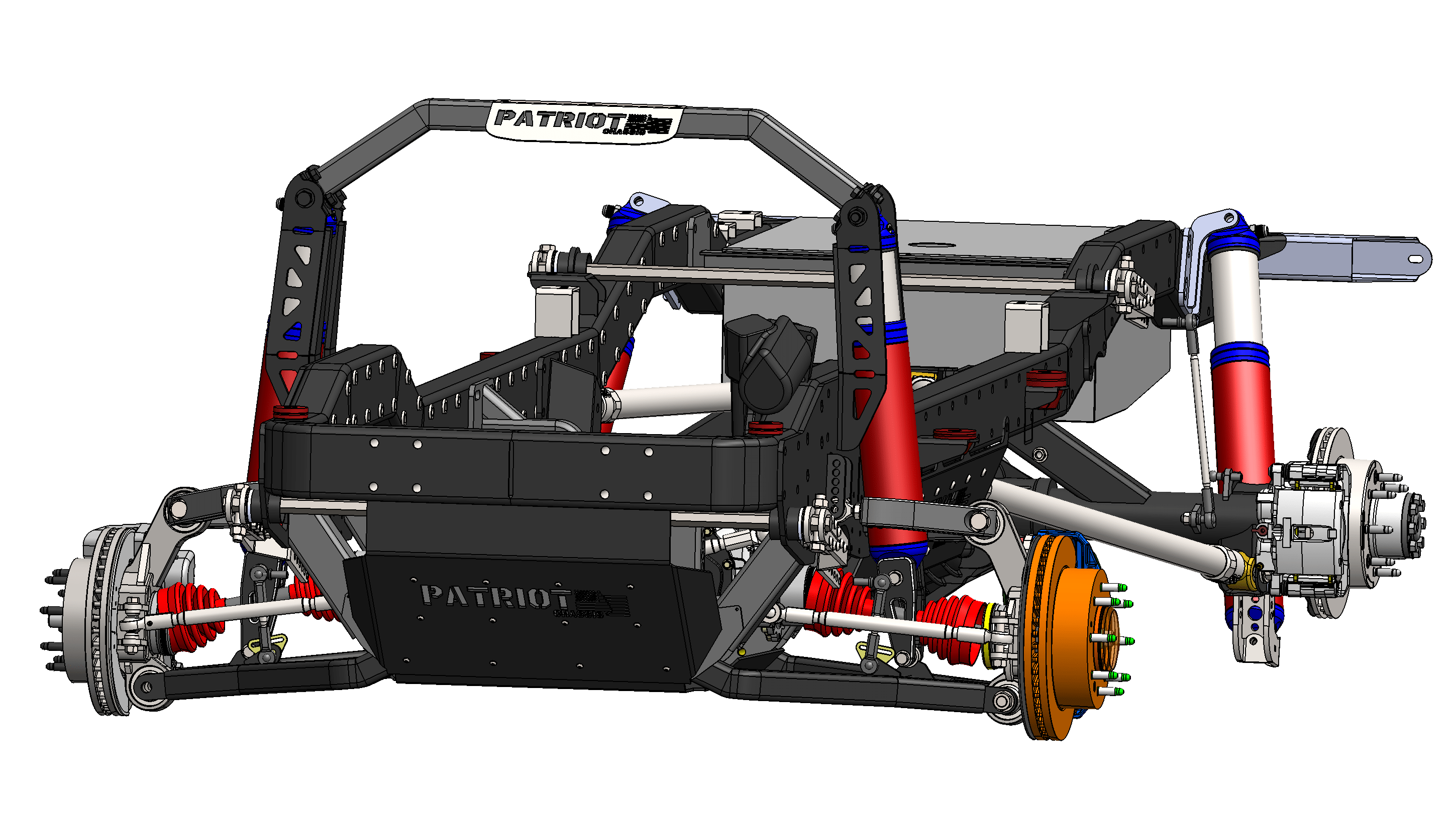 Full 3D CAD assembly model of Patriot Chassis designed in SolidWorks at The High Road Manufacturing